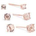 Morganite Cubic Zirconia Stud Earrings Set - Rose Gold Sterling Silver for Women & Teens