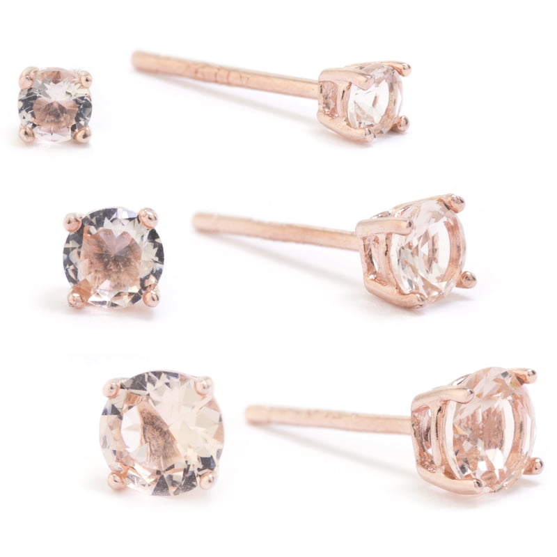 Morganite Cubic Zirconia Stud Earrings Set - Rose Gold Sterling Silver for Women & Teens