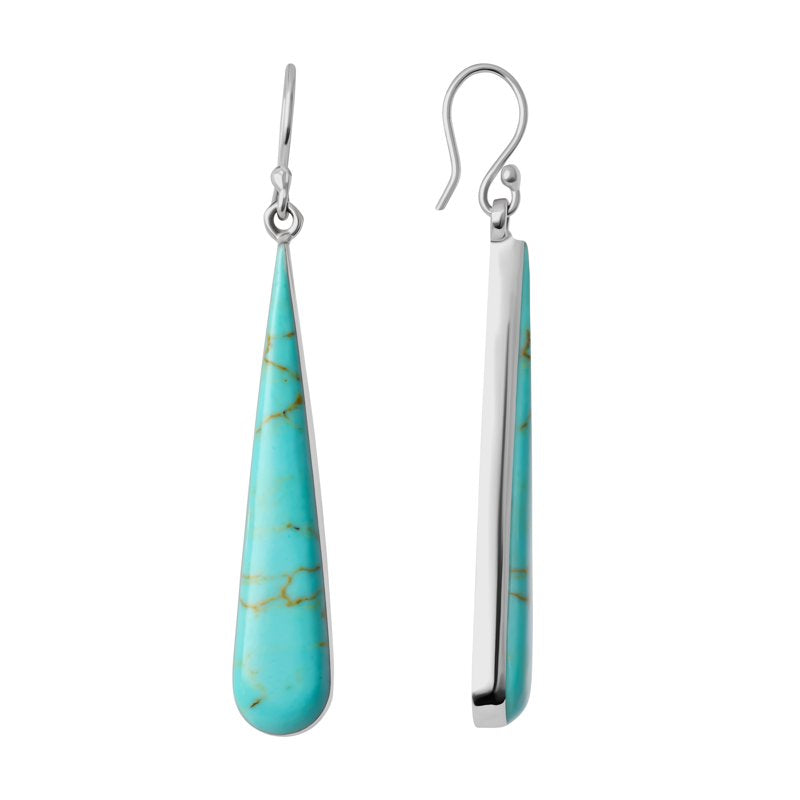Sterling Silver Teardrop Earrings with Simulated Turquoise for Women & Teens