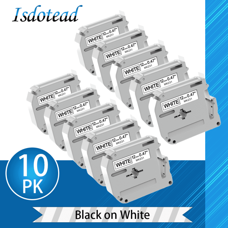 10 Pack M-K231 Label Tape Replacement for Brother P-Touch 12mm White