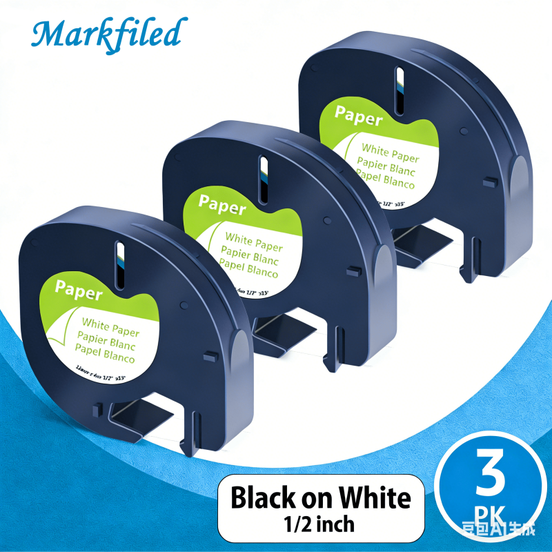 3-Pack Compatible Dymo LetraTag Label Tape 12mm Black on White Paper Refill