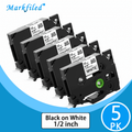 12mm Laminated Label Tape Refill 5-Pack for Brother P-Touch Label Makers