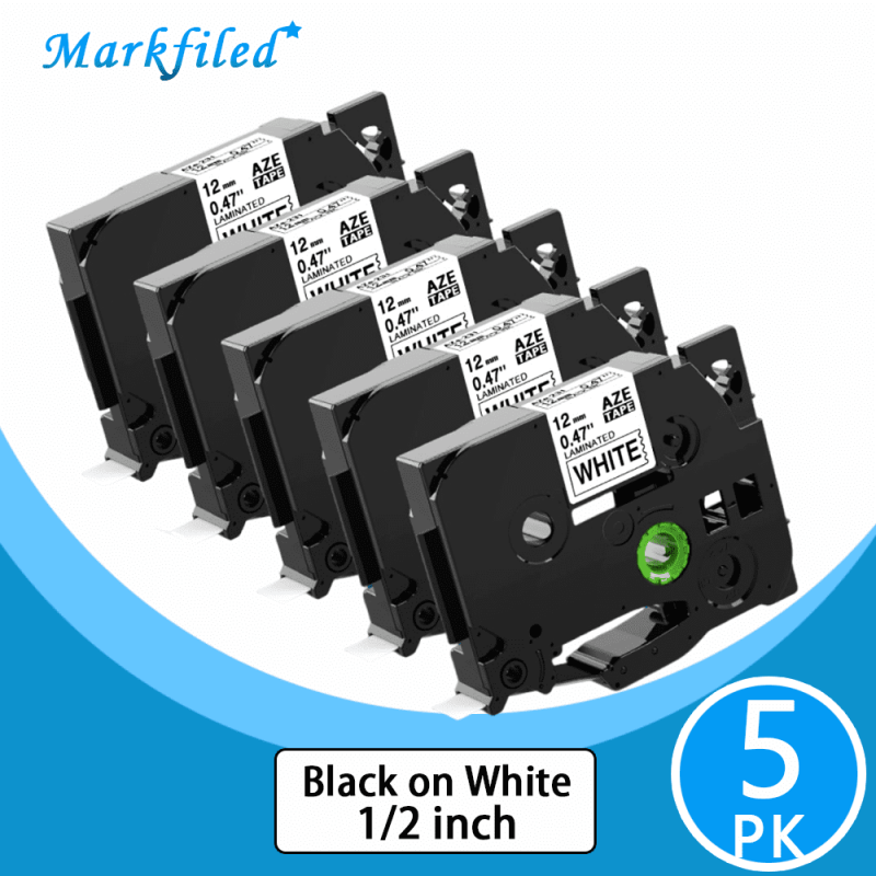 12mm Laminated Label Tape Refill 5-Pack for Brother P-Touch Label Makers