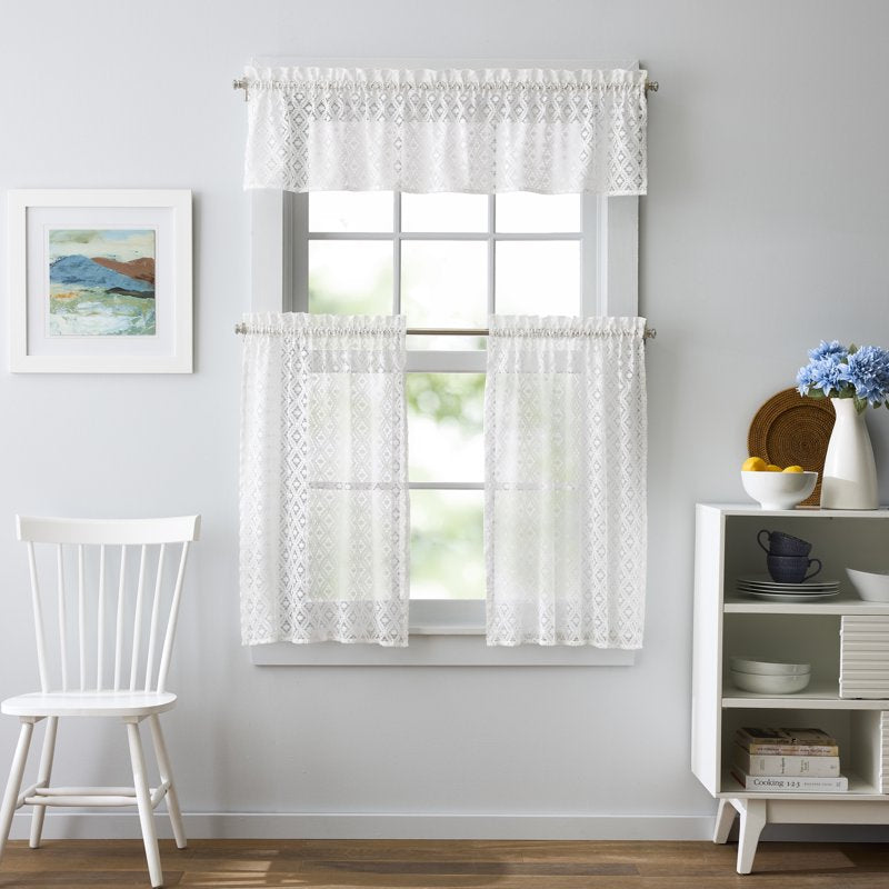 White Lace Window Valance & Tier Set - Sheer Elegant Curtain for Indoor Use