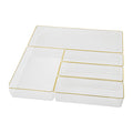 Stackable Drawer Organizers Set of 5 with Gold Trim - Clear Plastic, Various Sizes