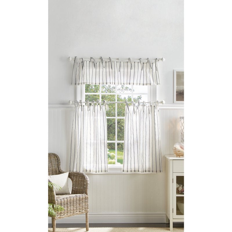 Indoor Window Valance & Tier Set - Gray Semi-Sheer Coastal Style 54" x 14"