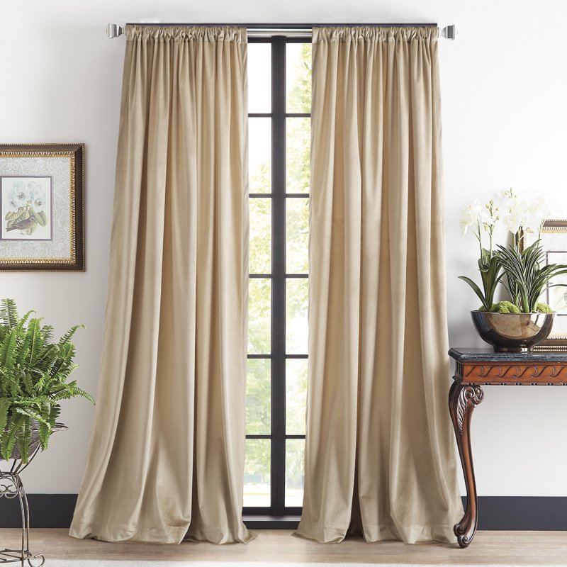 Velvet Curtain Panel Pair - Room Darkening Linen 50x63 Inches, Back Tab