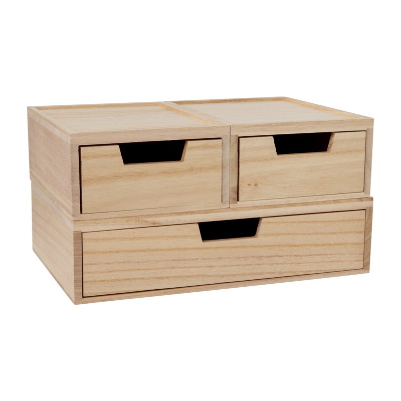 Stackable Wooden Desk Organizer Boxes with Drawers - Set of 3