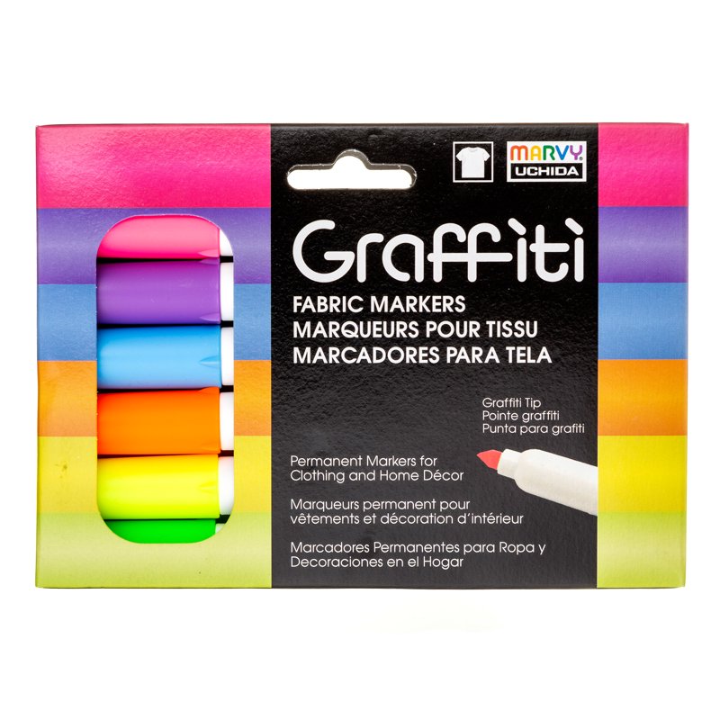 Neon Fabric Marker Set - 6 Permanent Bright Colors for Light Textiles
