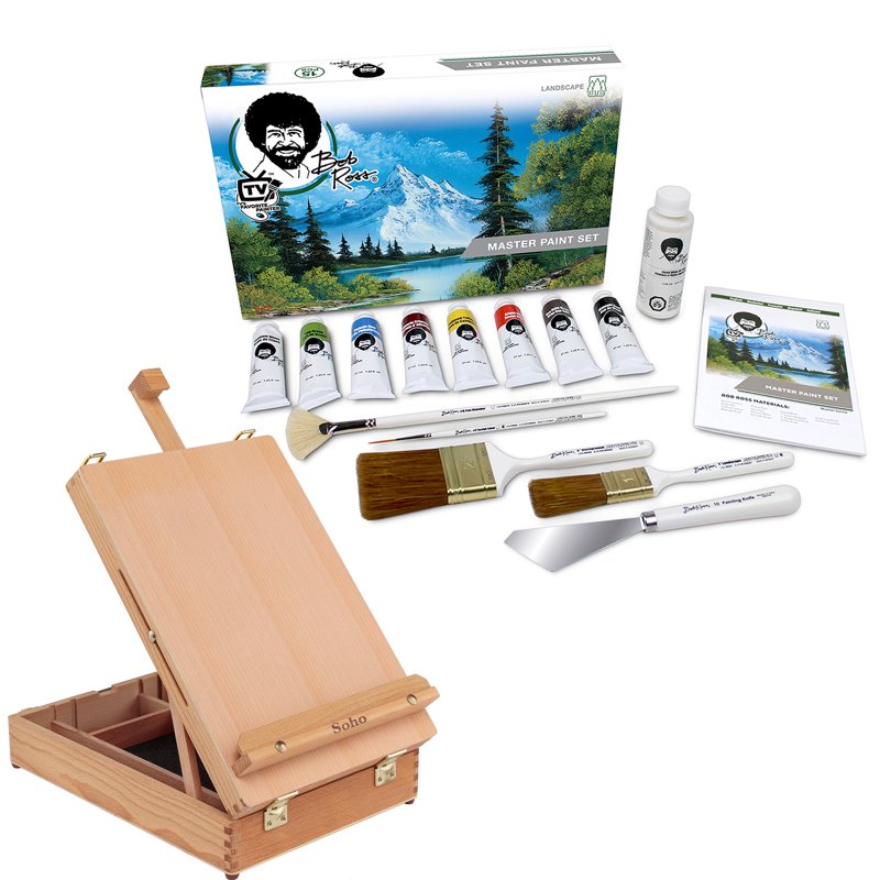 Artist Oil Paint Set with Wooden Carrying Case & Adjustable Easel