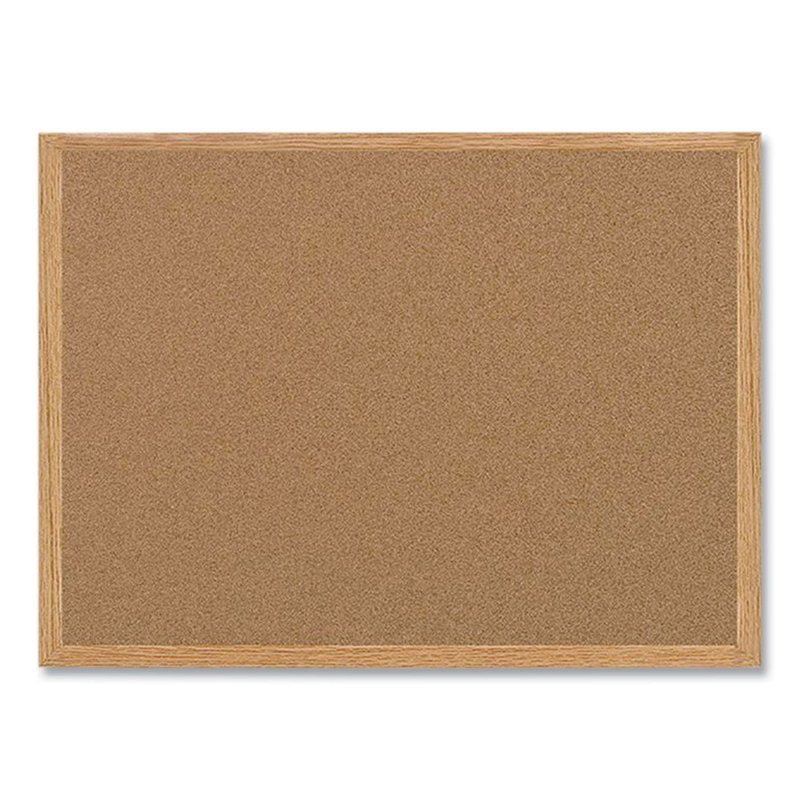 Wood Frame Cork Bulletin Board 36x24 Inch Tan Oak Wall-Mount Display