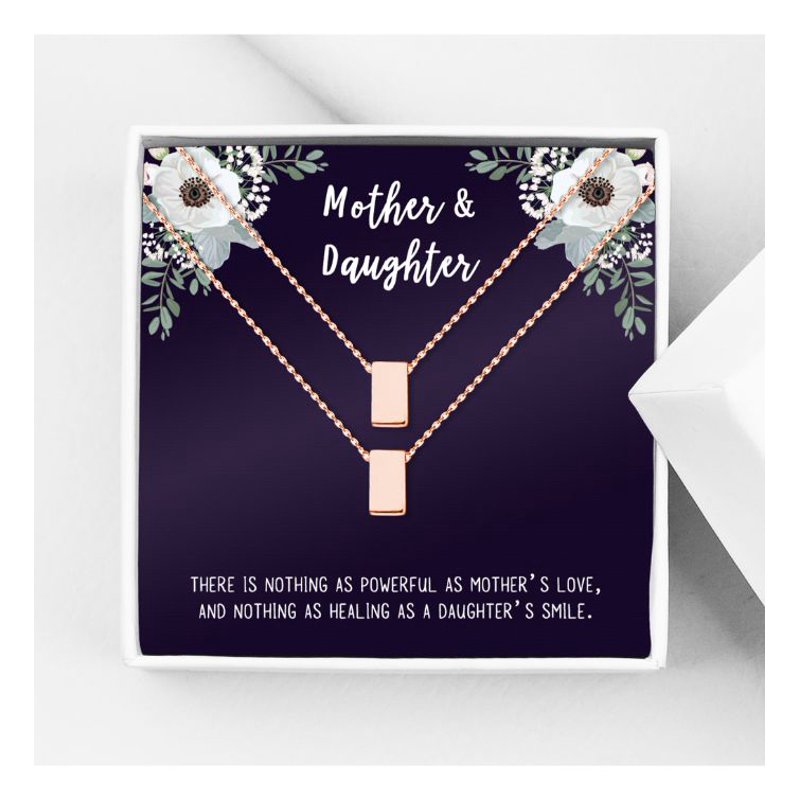 Matching Mom and Daughter Cube Necklace Gift Set - Rose Gold, Silver & Gold Options