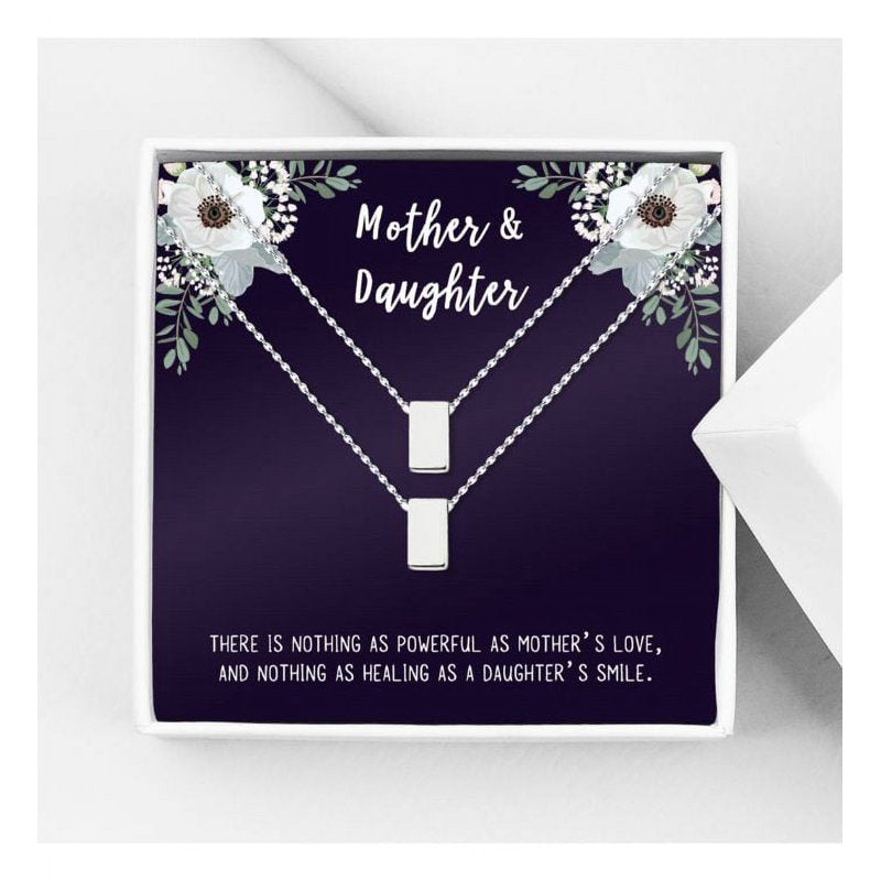 Matching Mom and Daughter Necklace Set - Silver Cube & Infinity Rings Gift