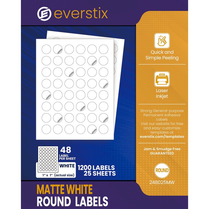 Printable Circular Labels 1 Inch Diameter 1200 White Stickers for Laser & Inkjet