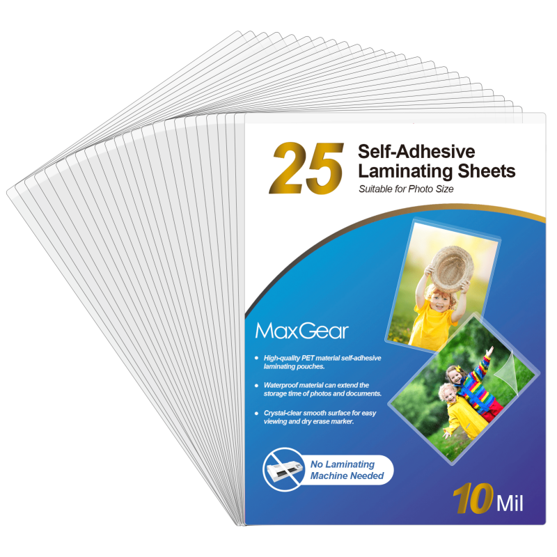 Self-Adhesive Laminating Pouches 4.5 x 6.5 Inches - Waterproof, 25 Pack