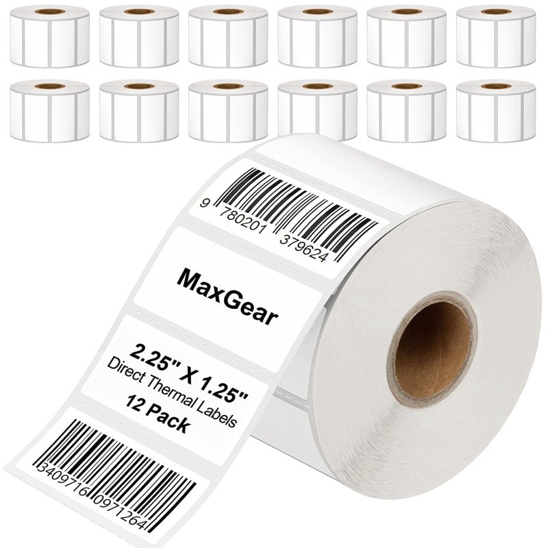 Thermal Label Rolls 2.25x1.25 Inches - 12 Rolls, 12,000 Labels for Shipping & Inventory