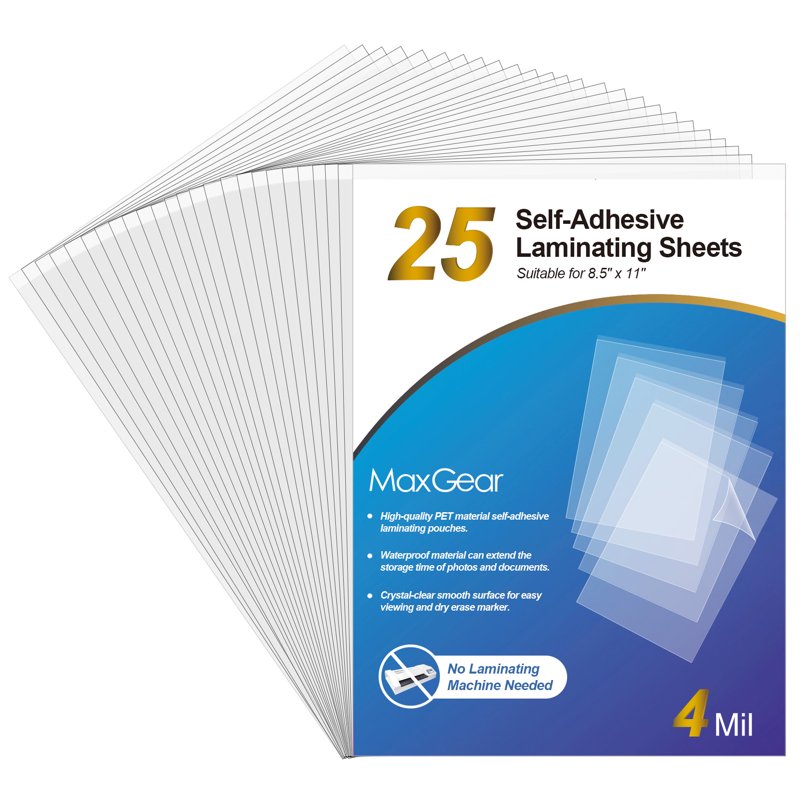Self-Adhesive Laminating Sheets 8.5 x 11 Inches Pack of 25 - No Laminator Needed