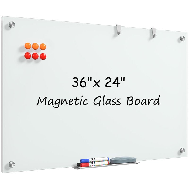 Magnetic Glass Whiteboard 36x24 Inch Frameless Dry Erase Board Office Home