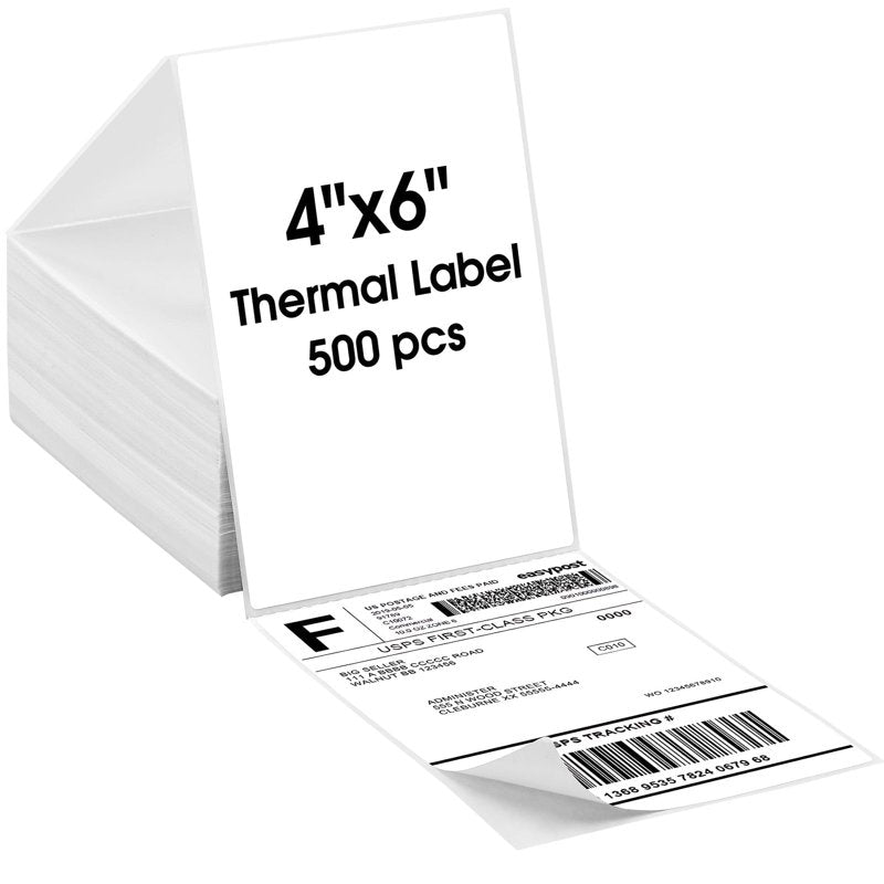 4x6 Thermal Shipping Labels - 500 Pack, Commercial Grade, Perforated, Water-Resistant