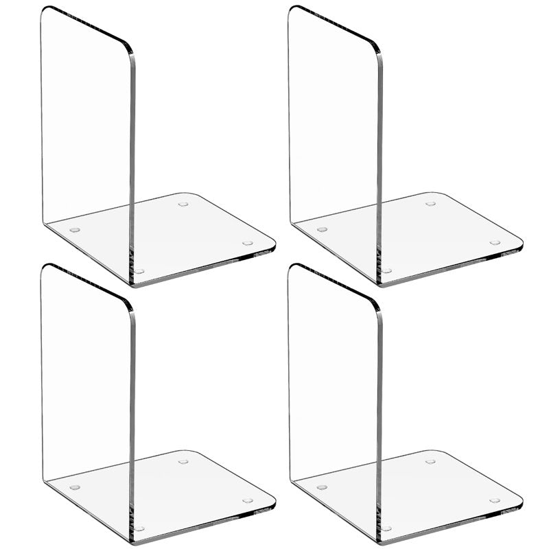 Clear Acrylic Bookends for Shelves - Stylish Book Stoppers, Non-Skid, 2 Pairs