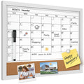 Magnetic Dry Erase Calendar & Corkboard Wall Board 17x13 in Gray Frame