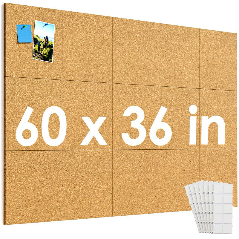 Large Cork Board Tiles for Wall - 15-Pack 12x12 Inch Bulletin Boards for Office & Home