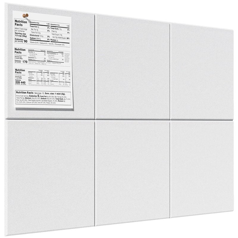 Large Cork Bulletin Board Set - White Felt Wall Tiles, 6 Pack, Easy Install