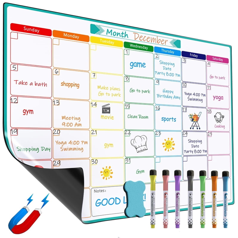 Magnetic Whiteboard Calendar - Fridge Planner for Family Organization