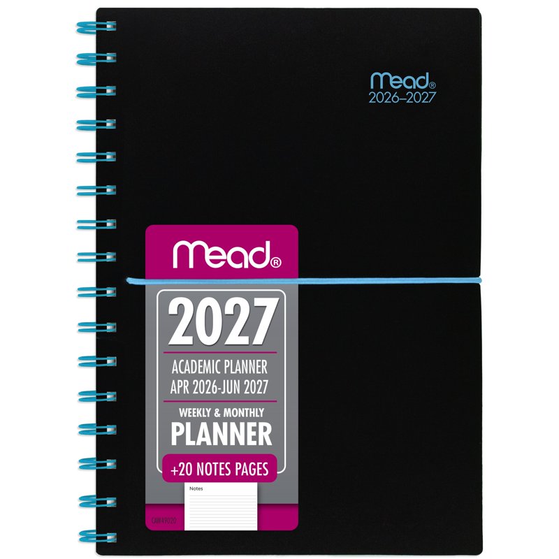 Mead 2026-2027 Small Weekly Monthly Planner with Blue Bungee Black
