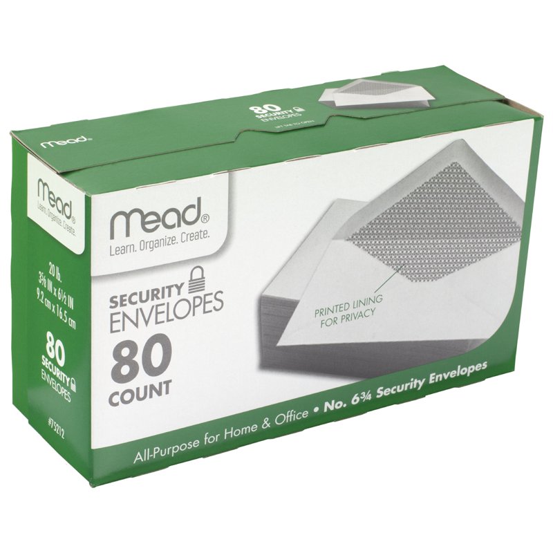 Security Envelopes #6 3/4, 3 5/8 x 6 1/2 Inches, White, 80 Pack
