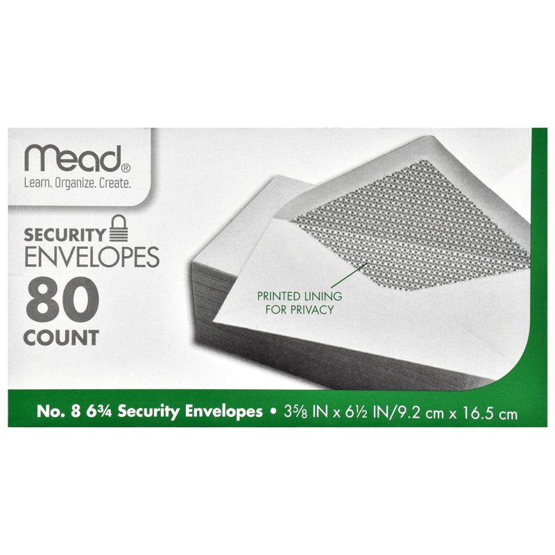 Security Envelopes 80 Count Size No. 8 3 3/4 x 6 1/2 inches for Invoices Checks