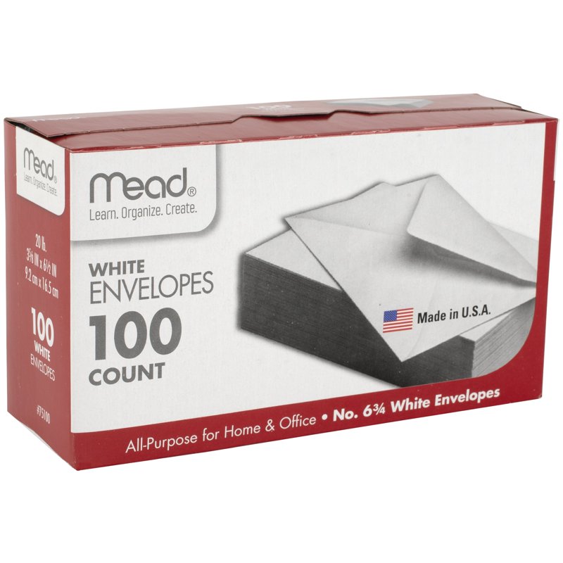 Gummed #6 3/4 Envelopes 100-Pack for Office & Mailing - White