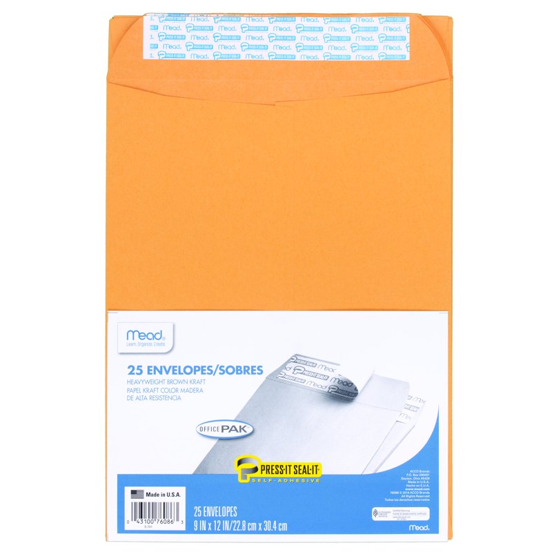 9x12 Brown Kraft Envelope Pack with Self-Adhesive Seal - 25 Count