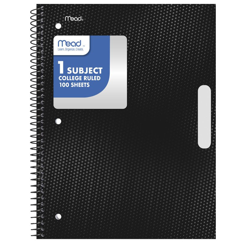 1 Subject Spiral Notebook - College Ruled, 8.5 x 11 Inches, Black, 100 Sheets