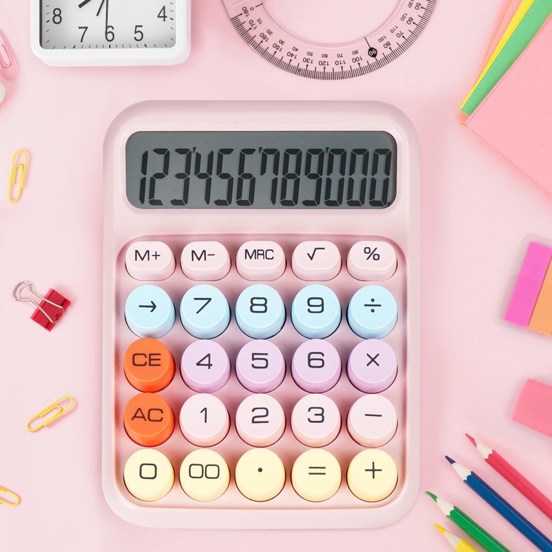 Pink Mechanical Switch Calculator with Large LCD Display & Big Buttons – Desktop Office & Classroom Use