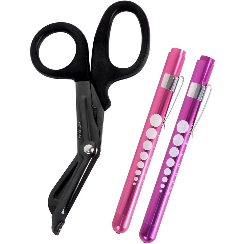 MedITAC Titanium Bonded 7.25-Inch Bent Bandage Scissors with LED Light - 2 Pack (Pink & Purple)