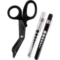 Titanium Bonded Shears 7.25 In. Bent Trauma Scissors with LED Pen Light (2-Pack) Black & Silver