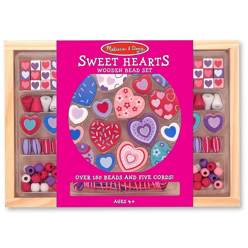 Wooden Bead Jewelry Making Kit with Heart-Shaped Beads & Cords for Kids