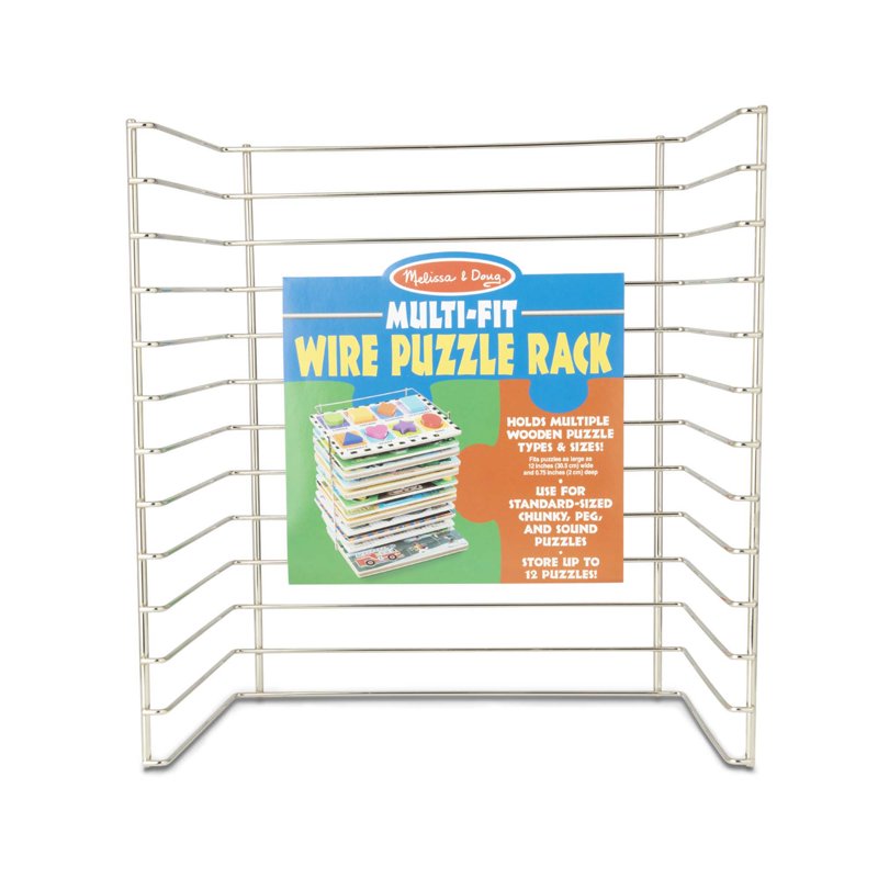 Multi-Fit Metal Puzzle Rack - Holds 12 Wooden & Peg Puzzles, 12 Inch Wide