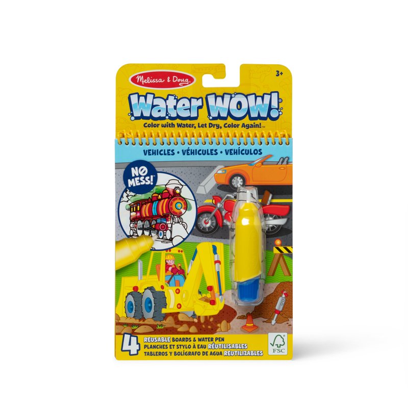 Kids Water Drawing Activity Pad - Reusable Water Reveal Vehicle Scenes