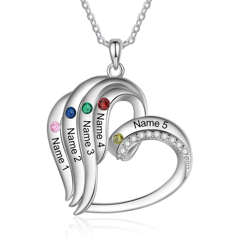 Personalized Brass Family Necklace with Birthstones for Women - Mother Gift