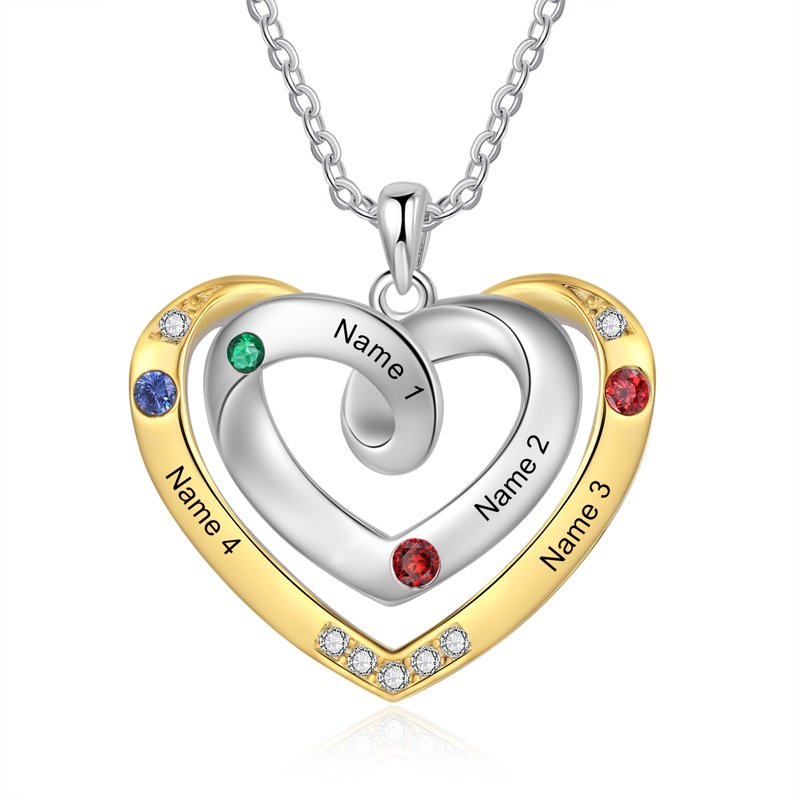 Personalized Family Necklace with Birthstones - Rhodium Plated Brass for Women