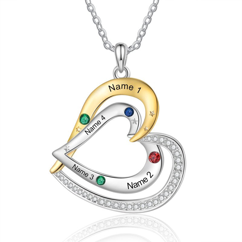 Personalized Brass Family Necklace for Women with Birthstones & Names