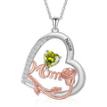 Personalized Heart Family Necklace with Birthstone for Women - Mom Gift