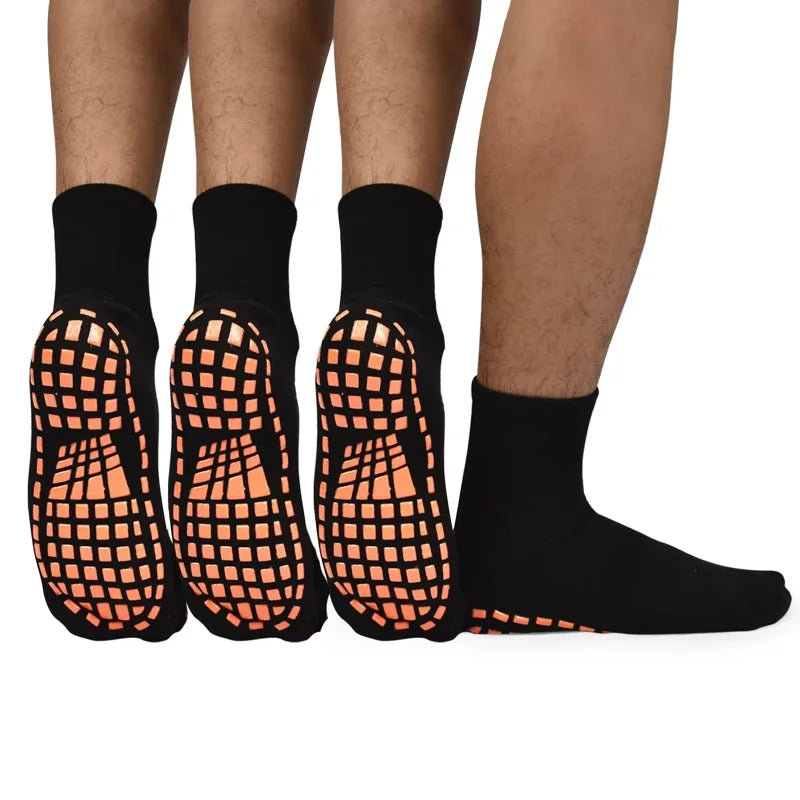 Men Non Slip Grip Socks 3 Pairs Anti-Skid Socks for Yoga Pilates Exercise Black/Black/Black (7-10) - Non Slip Grips