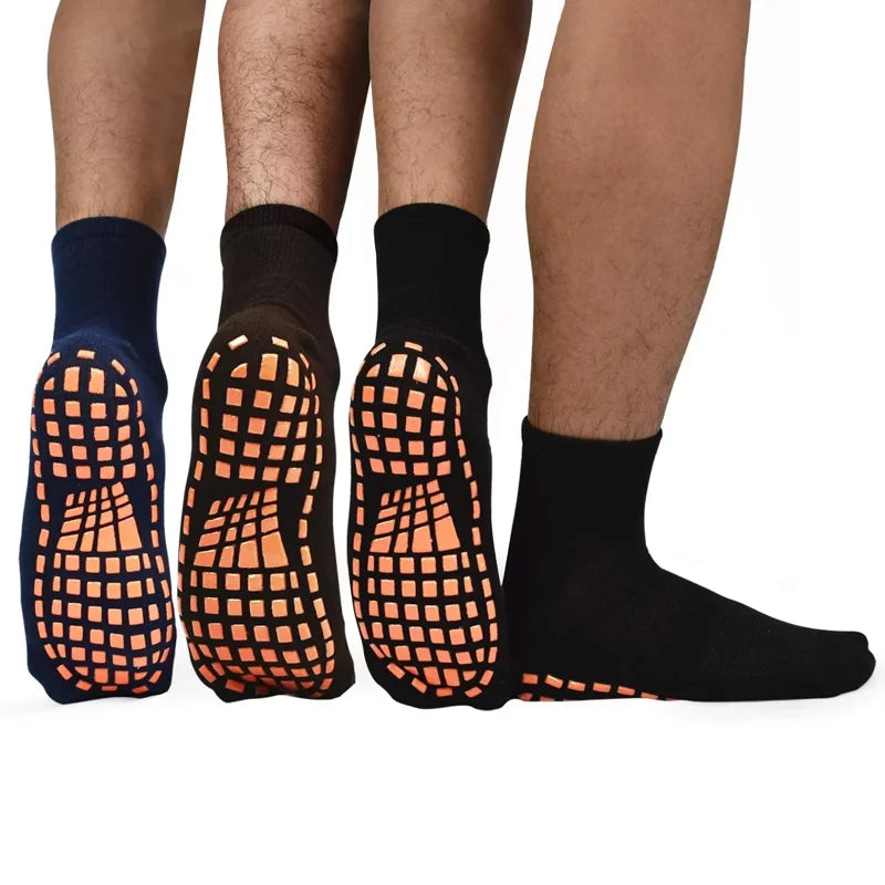 Men Non-Slip Socks 3 Pairs Anti-Skid Grips for Yoga Pilates Gym Shoes 04 Black+Coffee+Navy Blue
