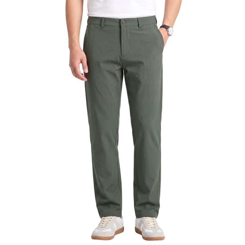 Men's Casual Stretch Work Pants with Flex Waist - Flat Front Trousers
