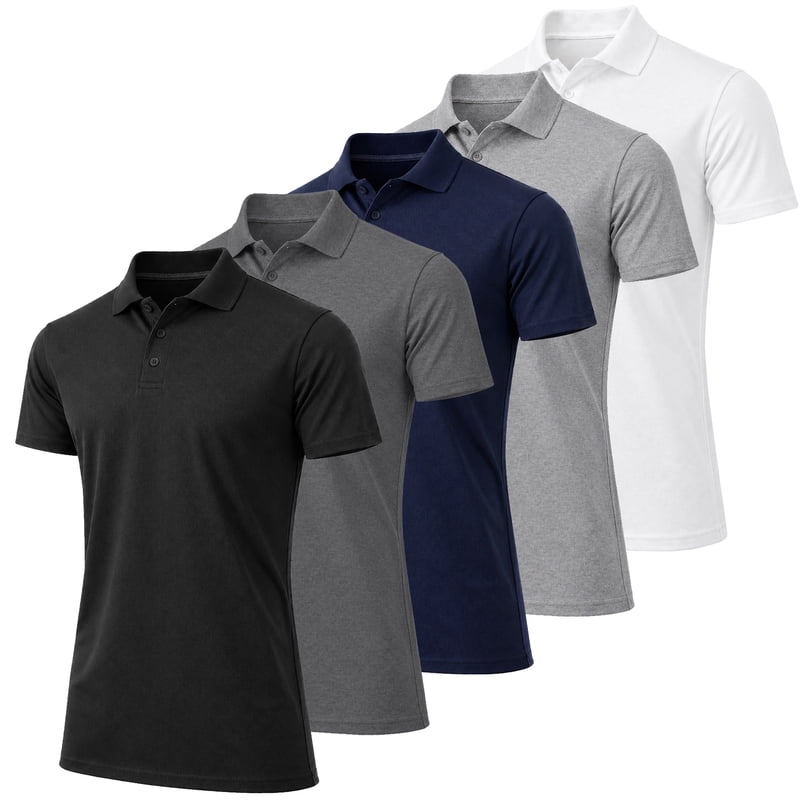 Men's 5-Pack Short Sleeve Pique Golf Polo Shirts - Modern Fit, Breathable Cotton-Poly Blend