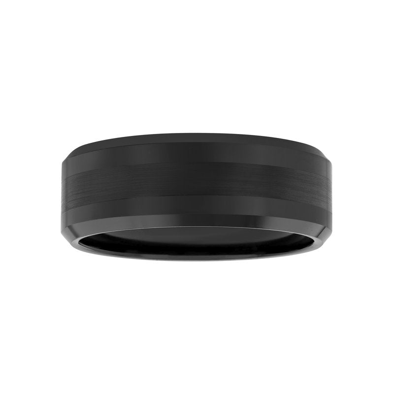 Men's Beveled Satin Center Tungsten Wedding Band - Durable Modern Men's Ring