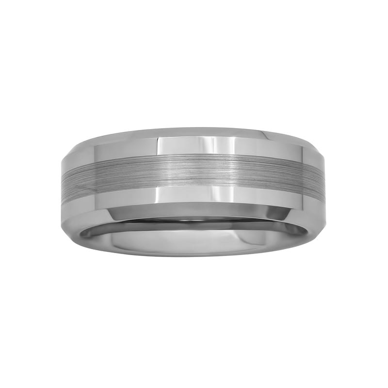 Men's Tungsten Wedding Band with Beveled Satin Center - Durable Men's Ring